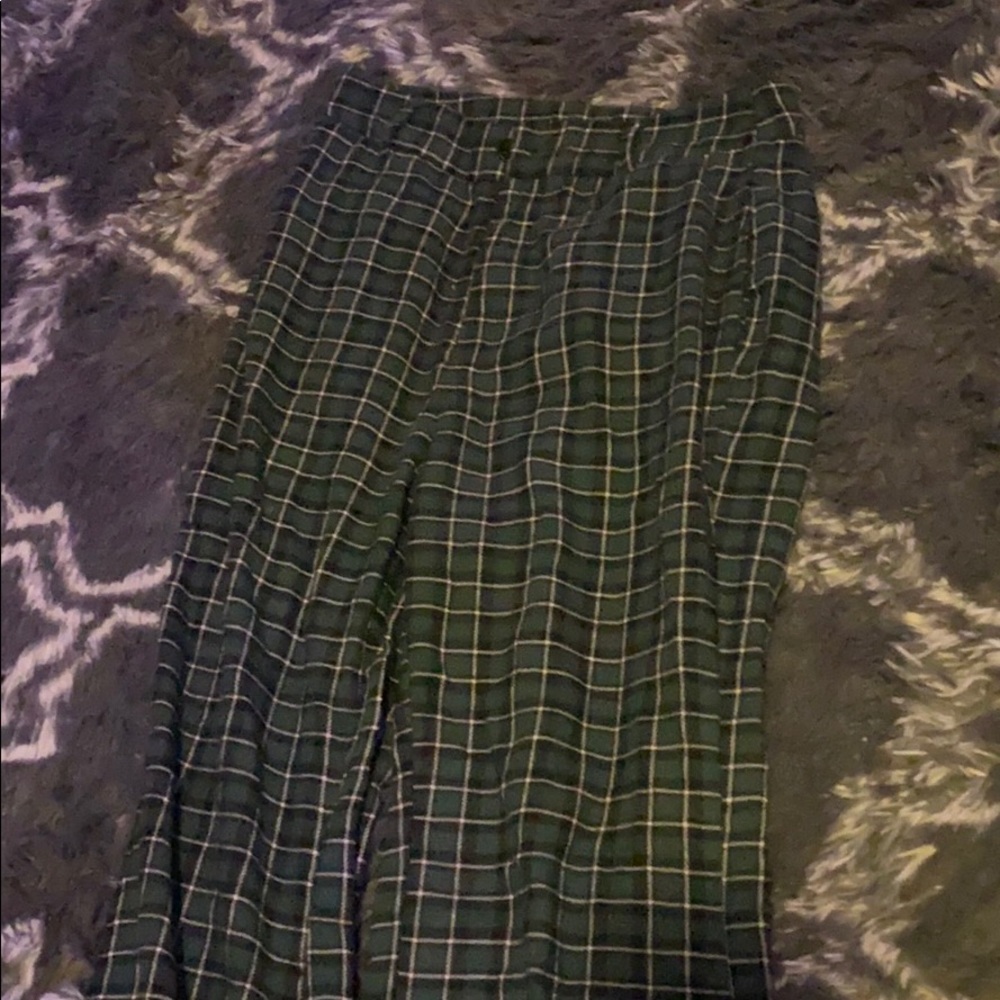 shein plaid flare pants green